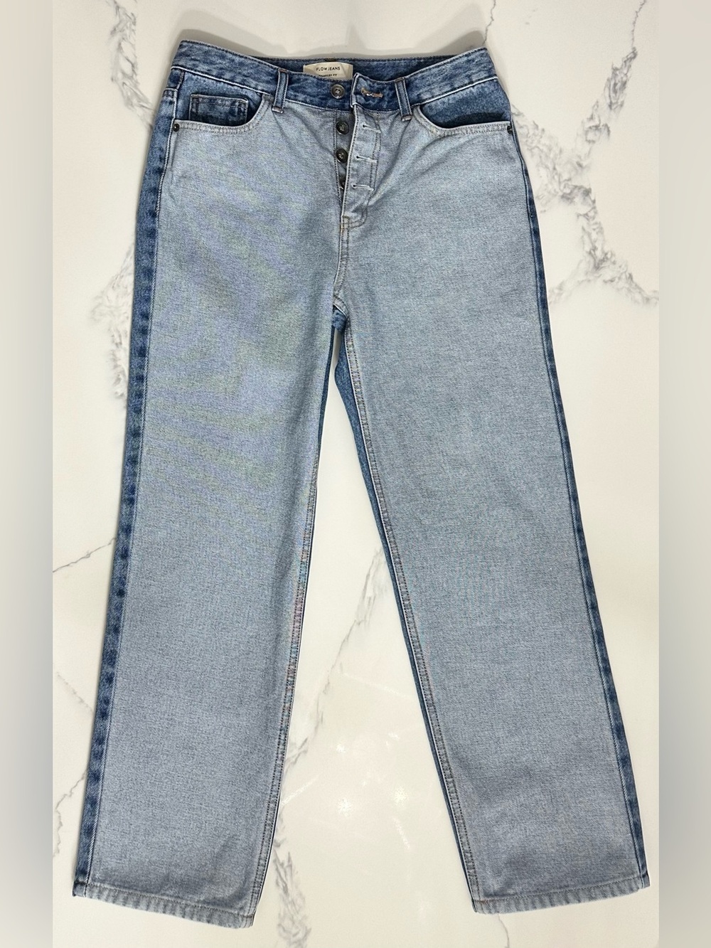 Women's Light Blue Two-Tone Straight Leg Jeans W28 L25